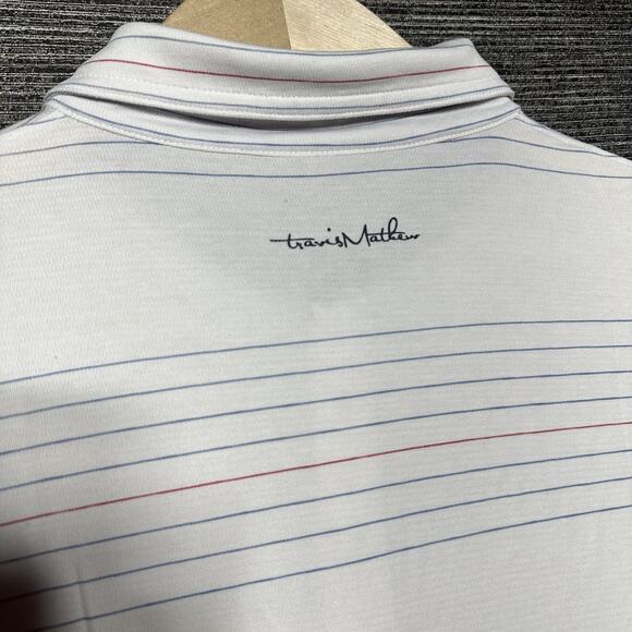 Travis Mathew Polo Shirt Men's M White Striped Short Sleeve Golf - Picture 12 of 13